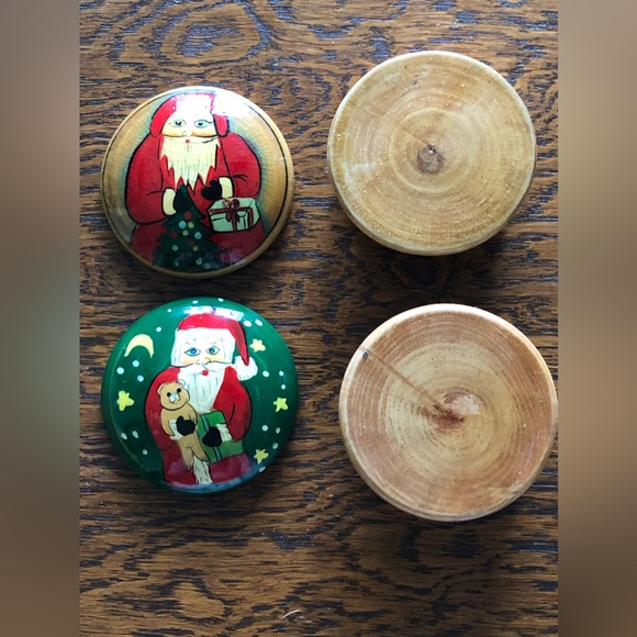 Vintage Wood Trinket Boxes Santa Set of 2 - Picture 2 of 9